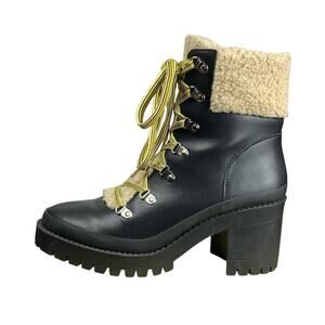 Steve Madden Ankle Boots Black Faux Shearling 10 Chunky Grunge